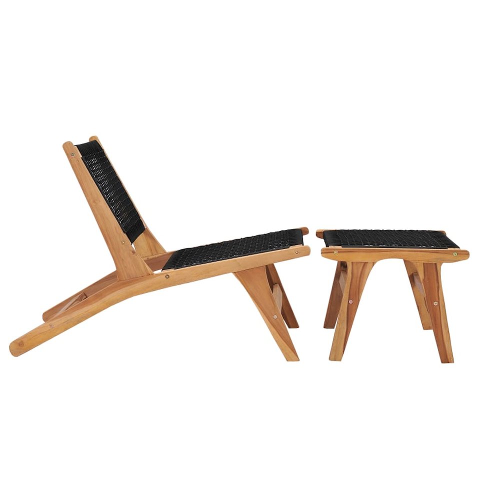 Sun Lounger Natural wood and black Premium sanded teak hardwood. Picture 2