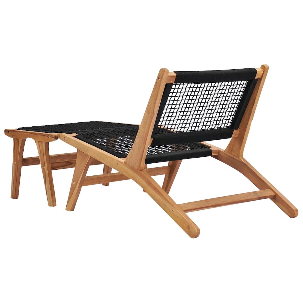 Sun Lounger Natural wood and black Premium sanded teak hardwood. Picture 3