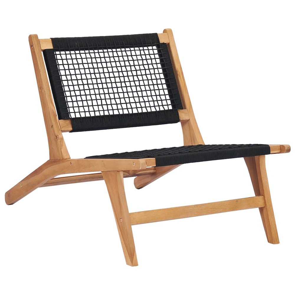 Sun Lounger Natural wood and black Premium sanded teak hardwood. Picture 4