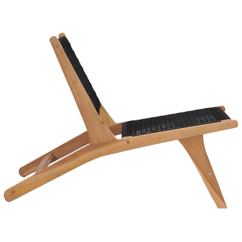 Sun Lounger Natural wood and black Premium sanded teak hardwood. Picture 5