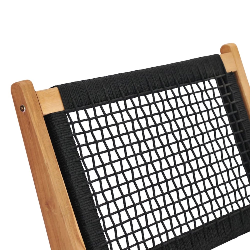 Sun Lounger Natural wood and black Premium sanded teak hardwood. Picture 8