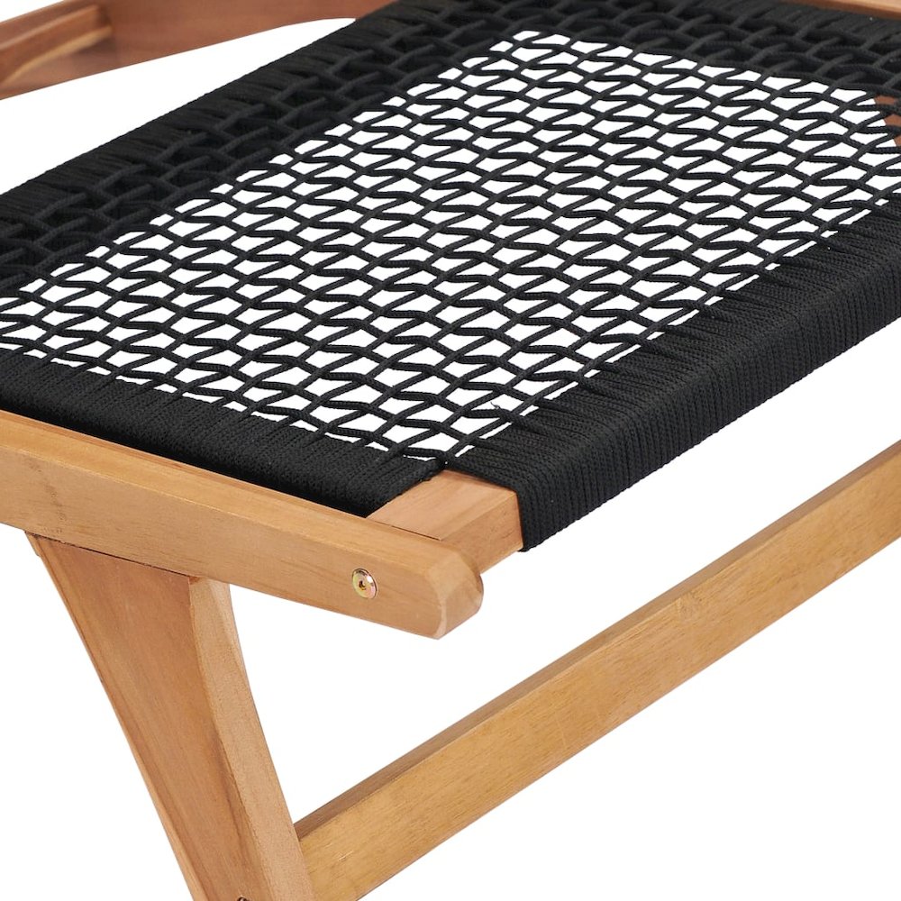 Sun Lounger Natural wood and black Premium sanded teak hardwood. Picture 9