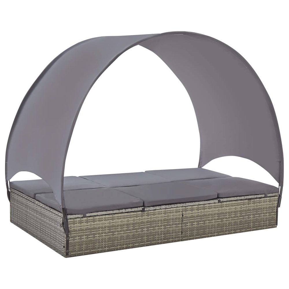 Sun Lounger With Canopy Grey and dark grey PE rattan Double. Picture 2
