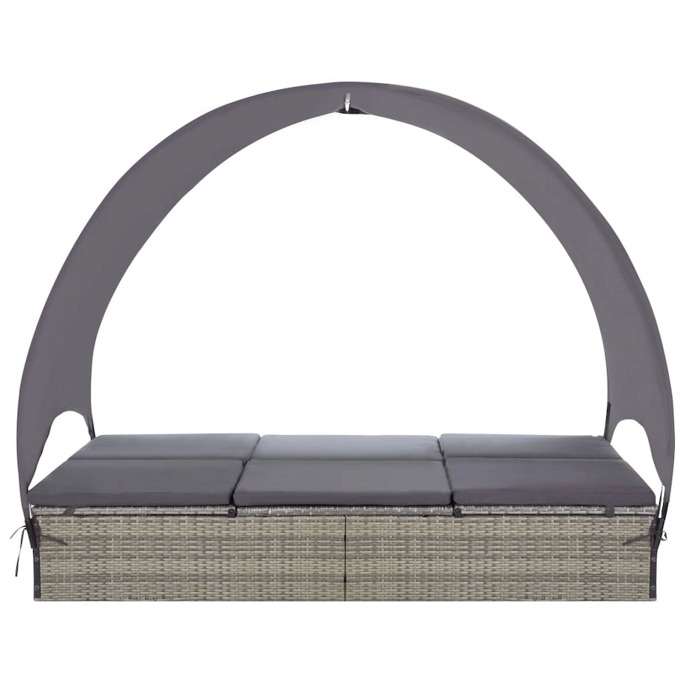 Sun Lounger With Canopy Grey and dark grey PE rattan Double. Picture 3