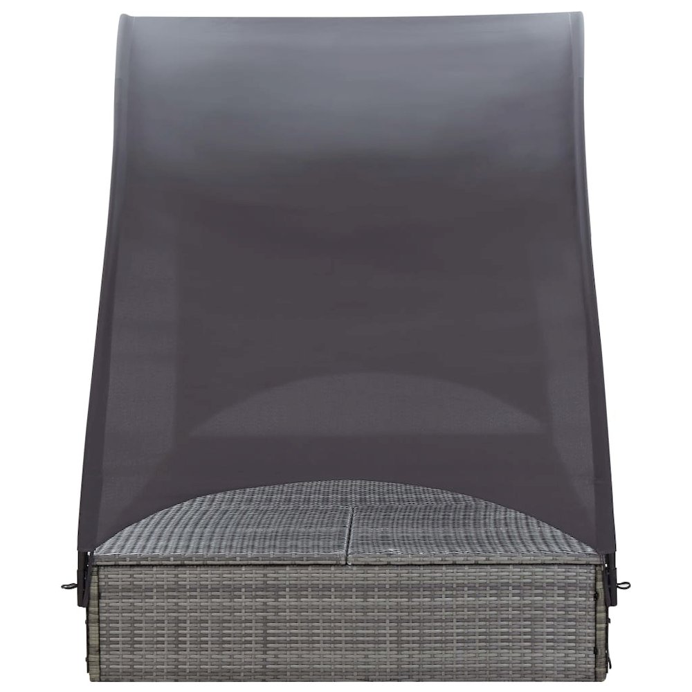 Sun Lounger With Canopy Grey and dark grey PE rattan Double. Picture 6