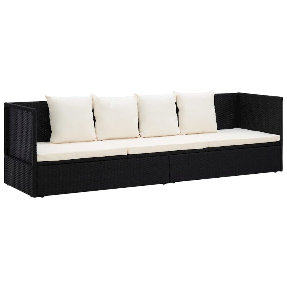 Garden Bed Black, Cream White PE Rattan, Powder-Coated Steel. Picture 2