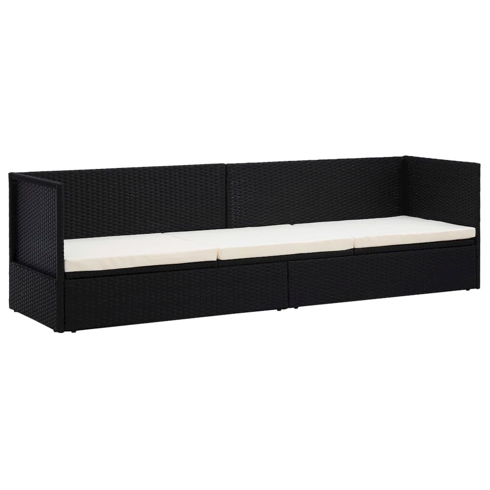 Garden Bed Black, Cream White PE Rattan, Powder-Coated Steel. Picture 3