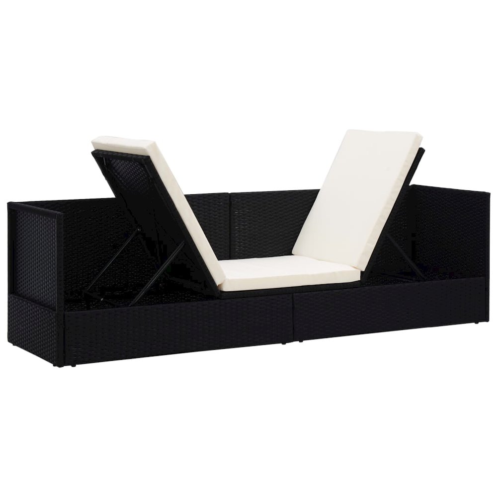 Garden Bed Black, Cream White PE Rattan, Powder-Coated Steel. Picture 4