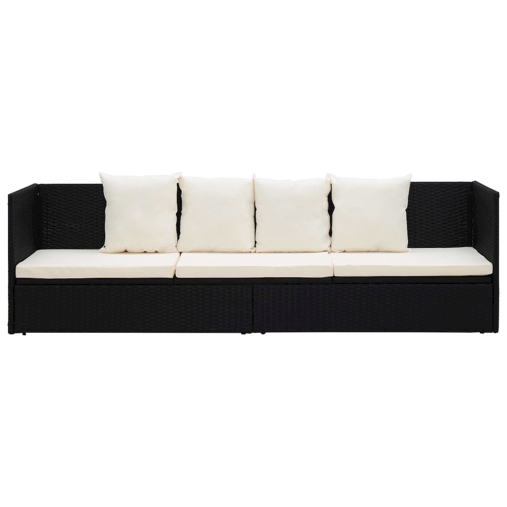 Garden Bed Black, Cream White PE Rattan, Powder-Coated Steel. Picture 6