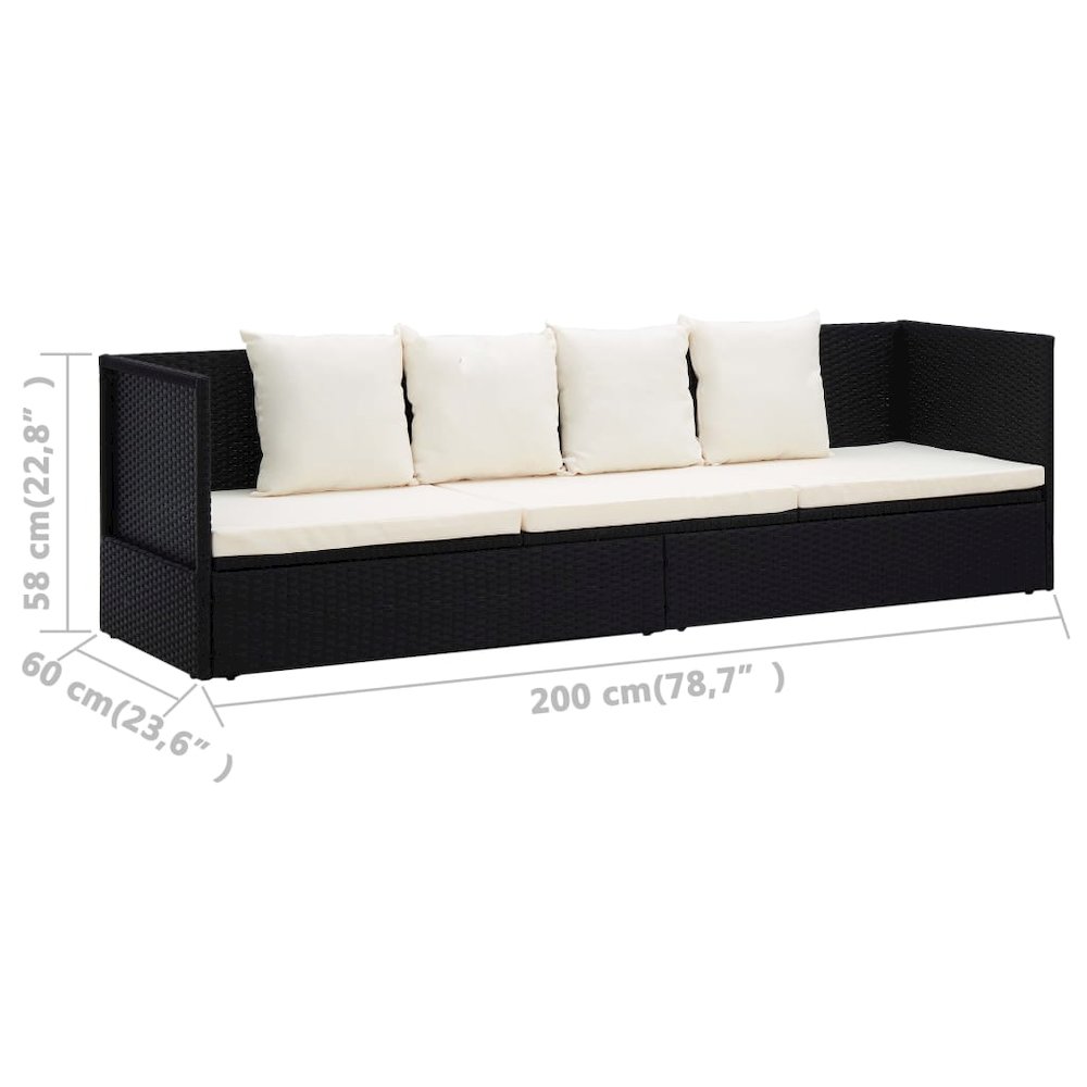 Garden Bed Black, Cream White PE Rattan, Powder-Coated Steel. Picture 9