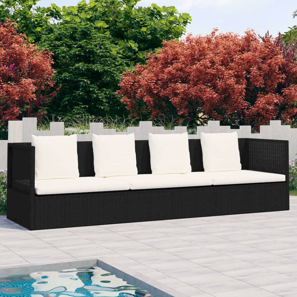 Garden Bed Black, Cream White PE Rattan, Powder-Coated Steel. Picture 1