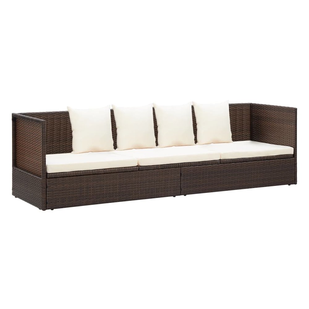Garden Bed Brown PE rattan Foldable Cushioned Sun Lounger. Picture 2