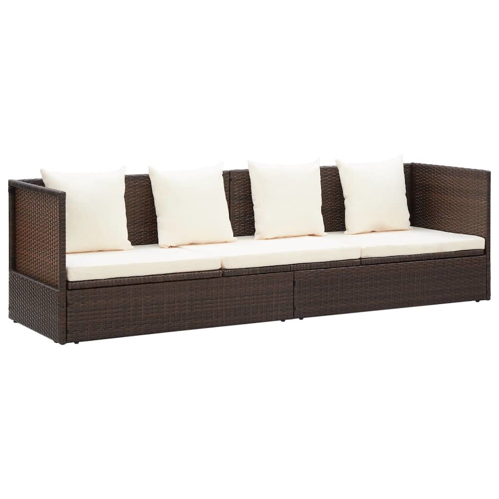 Garden Bed Brown PE rattan Foldable Cushioned Sun Lounger. Picture 3