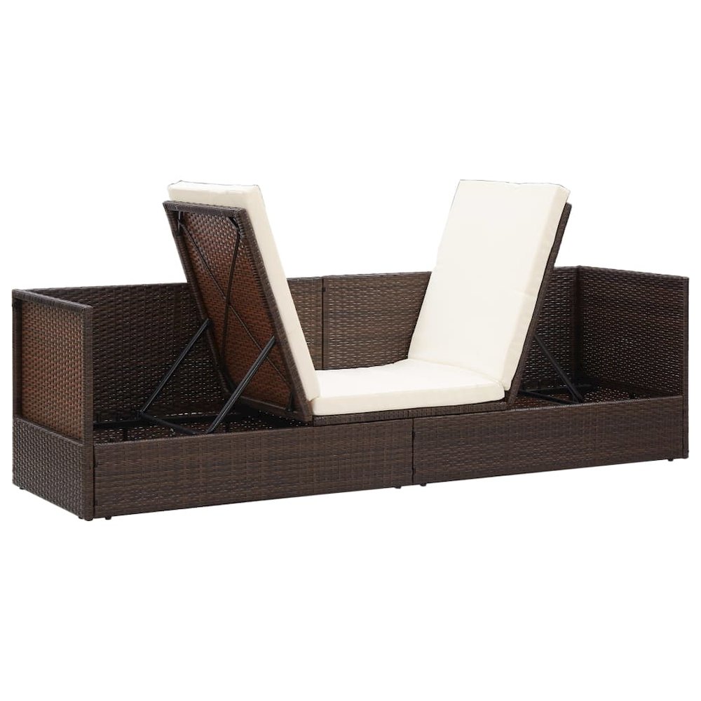 Garden Bed Brown PE rattan Foldable Cushioned Sun Lounger. Picture 7