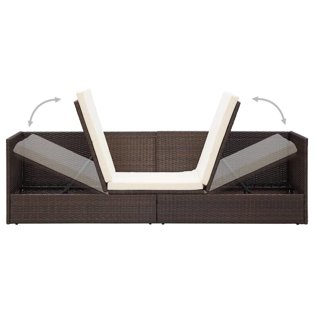 Garden Bed Brown PE rattan Foldable Cushioned Sun Lounger. Picture 8