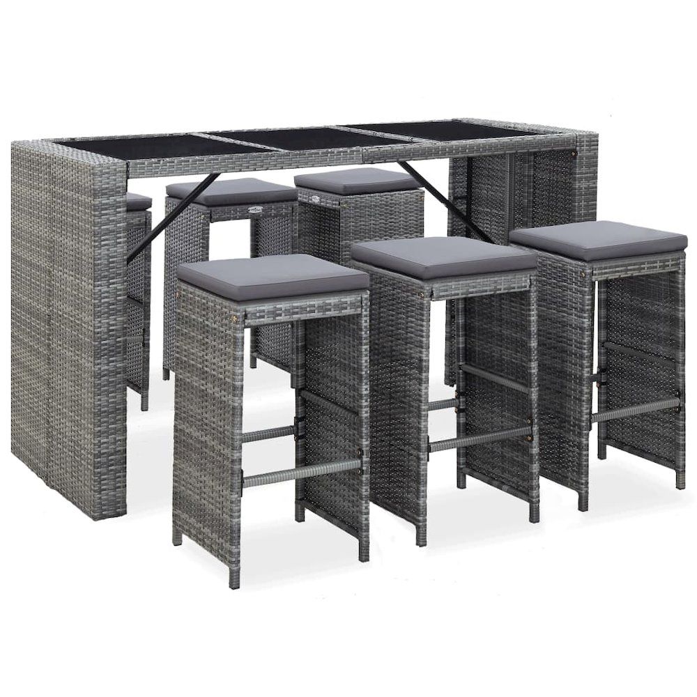 Garden Bar Set Grey PE rattan 7 Piece Set Removable Covers. Picture 1