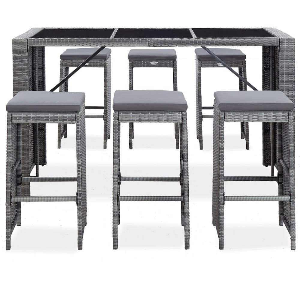 Garden Bar Set Grey PE rattan 7 Piece Set Removable Covers. Picture 2