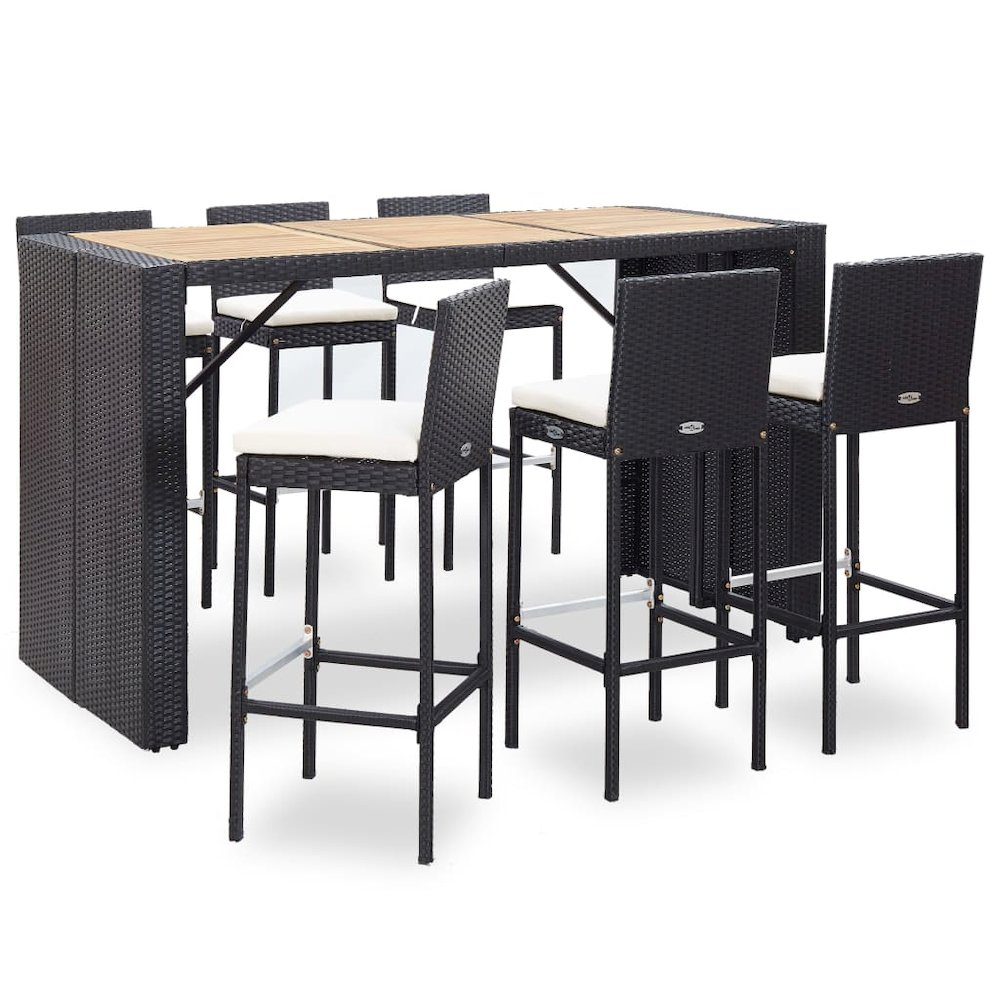 Garden Bar Set Black (Rattan), Cream (Cushions). Picture 1