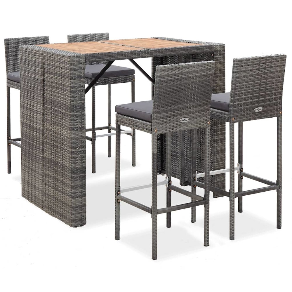 Bar Set Grey PE (polyethylene) rattan Compact Durable. Picture 1