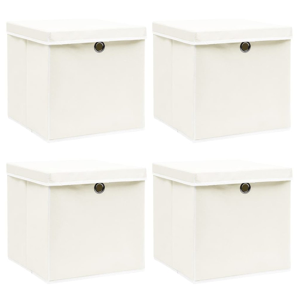 Storage Box Set of 4 White Non-woven fabric (100% polyester). Picture 1