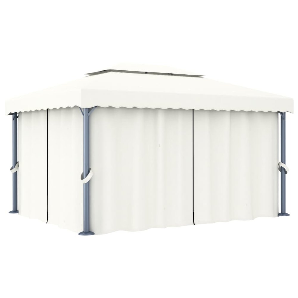 Gazebo with Curtain 13.1'x9.8' Cream White Aluminum. Picture 1