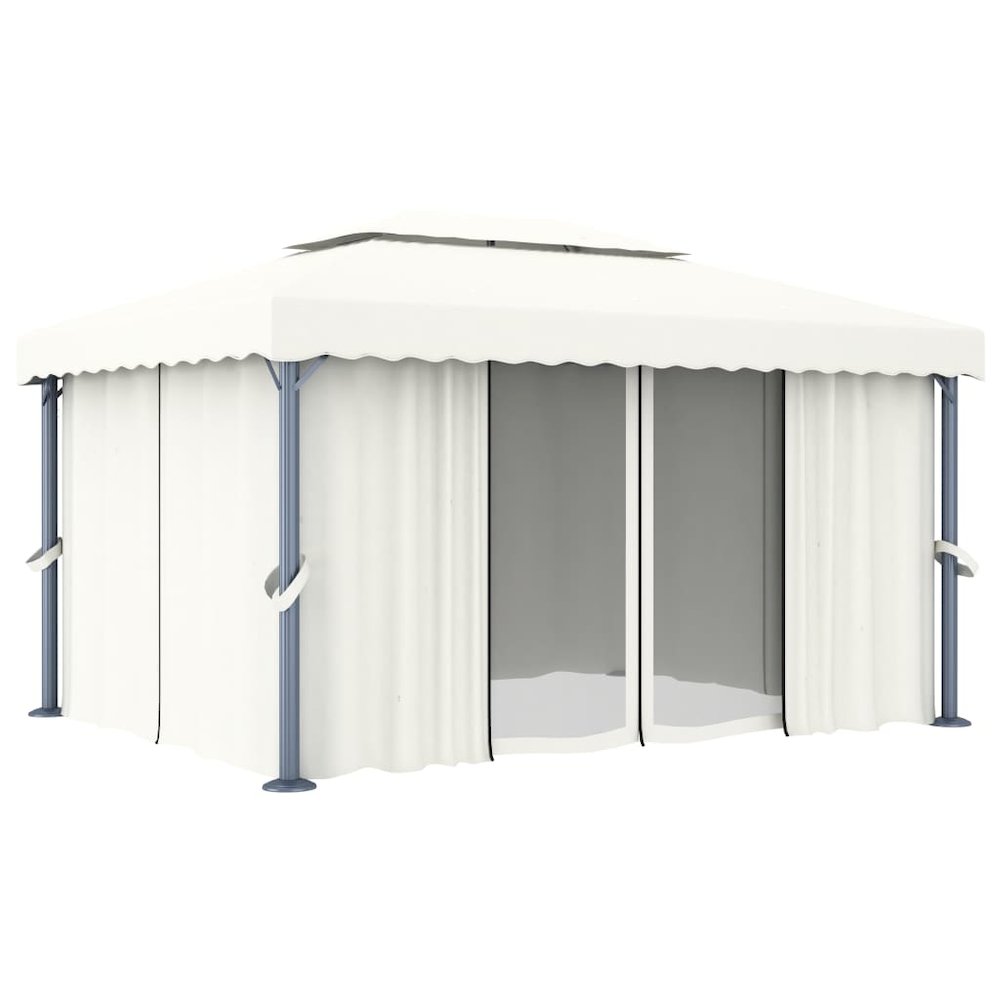 Gazebo with Curtain 13.1'x9.8' Cream White Aluminum. Picture 2