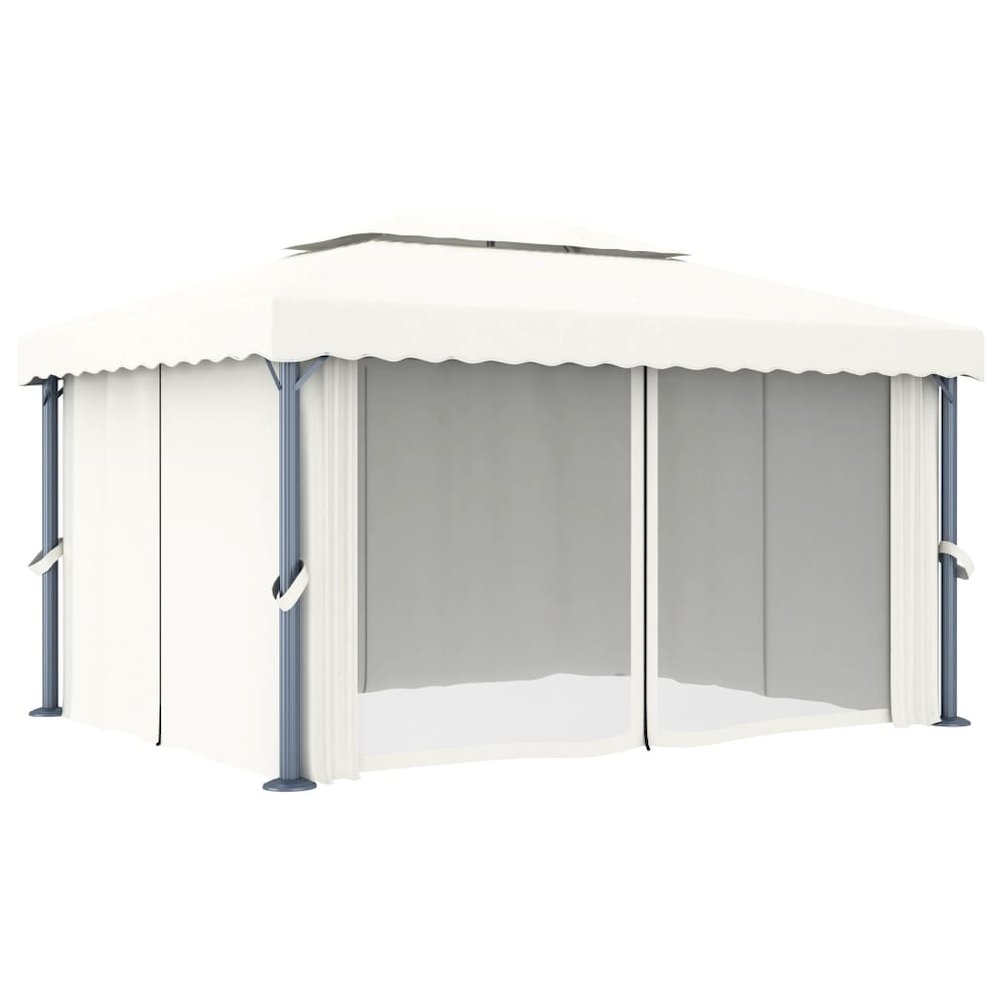 Gazebo with Curtain 13.1'x9.8' Cream White Aluminum. Picture 3