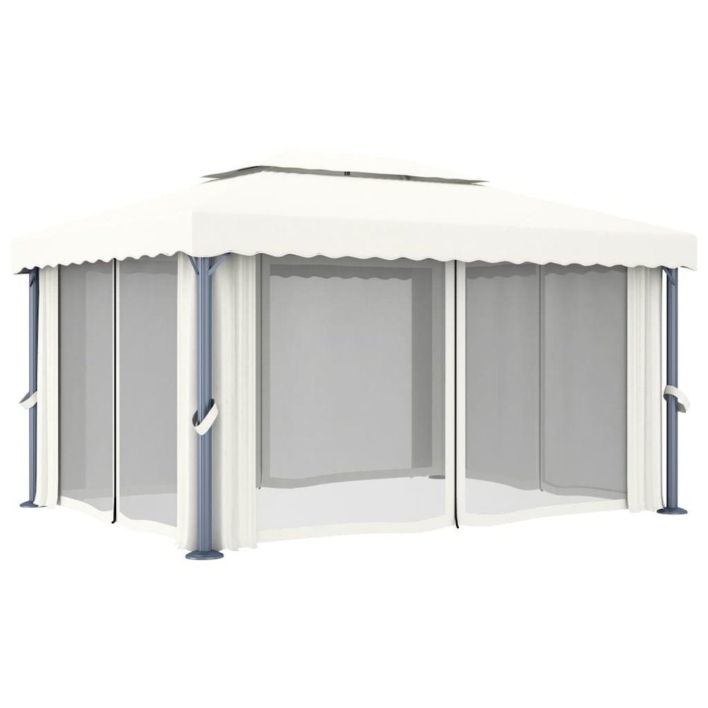 Gazebo with Curtain 13.1'x9.8' Cream White Aluminum. Picture 4