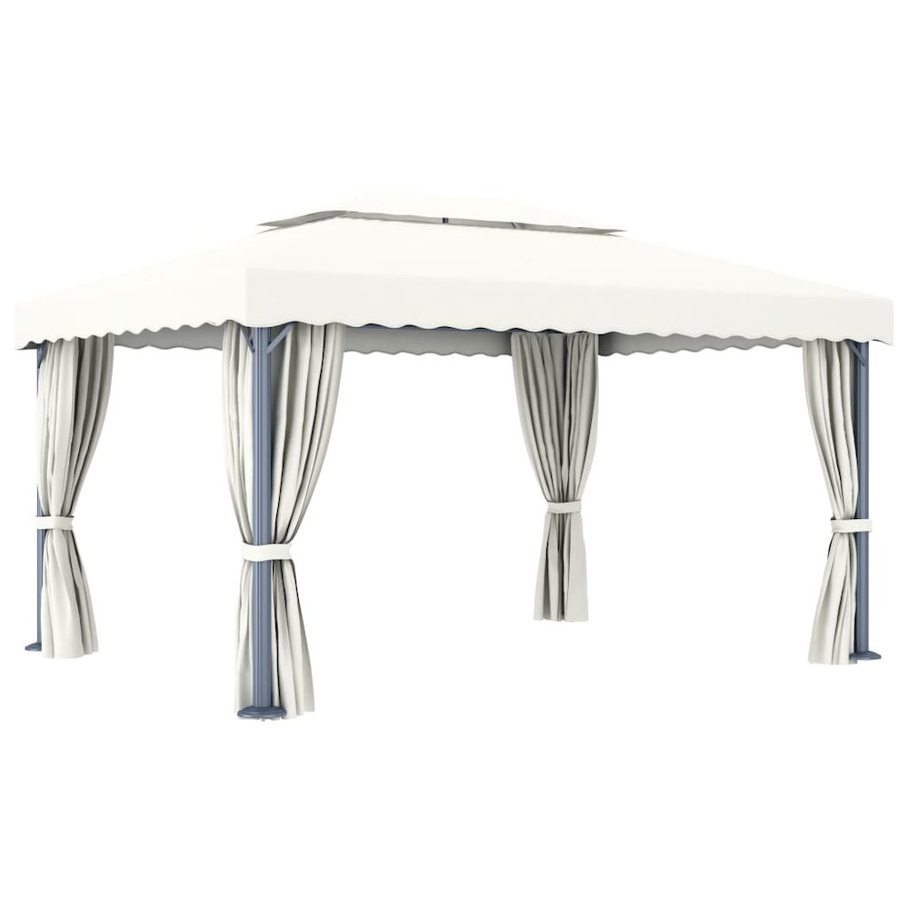 Gazebo with Curtain 13.1'x9.8' Cream White Aluminum. Picture 5