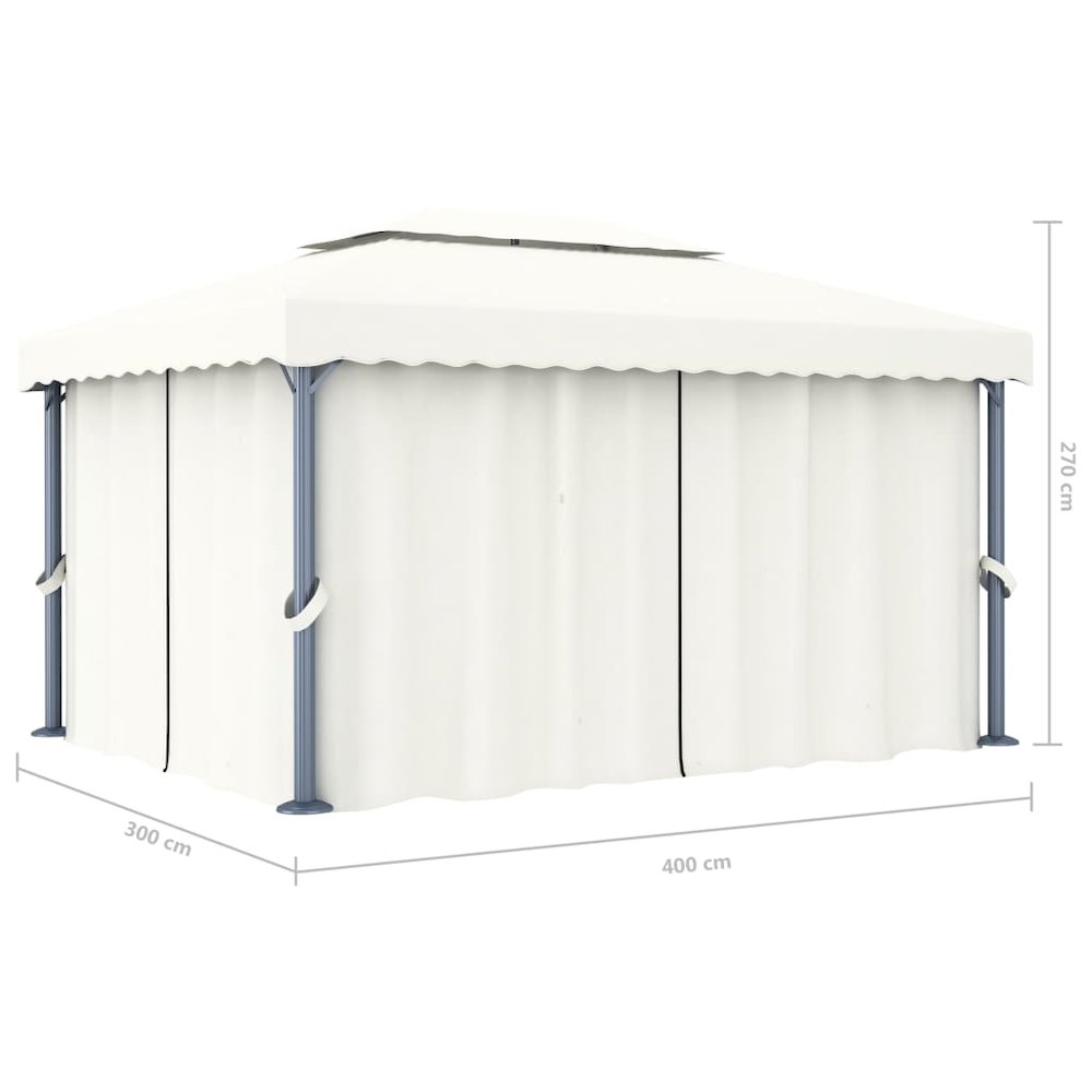 Gazebo with Curtain 13.1'x9.8' Cream White Aluminum. Picture 7