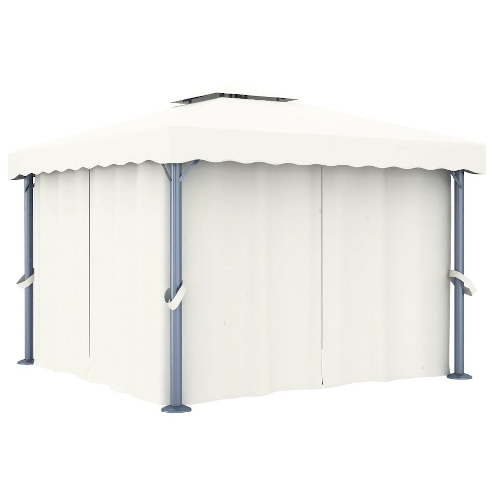 Gazebo with Curtain 9.8'x9.8' Cream White Aluminum. Picture 1