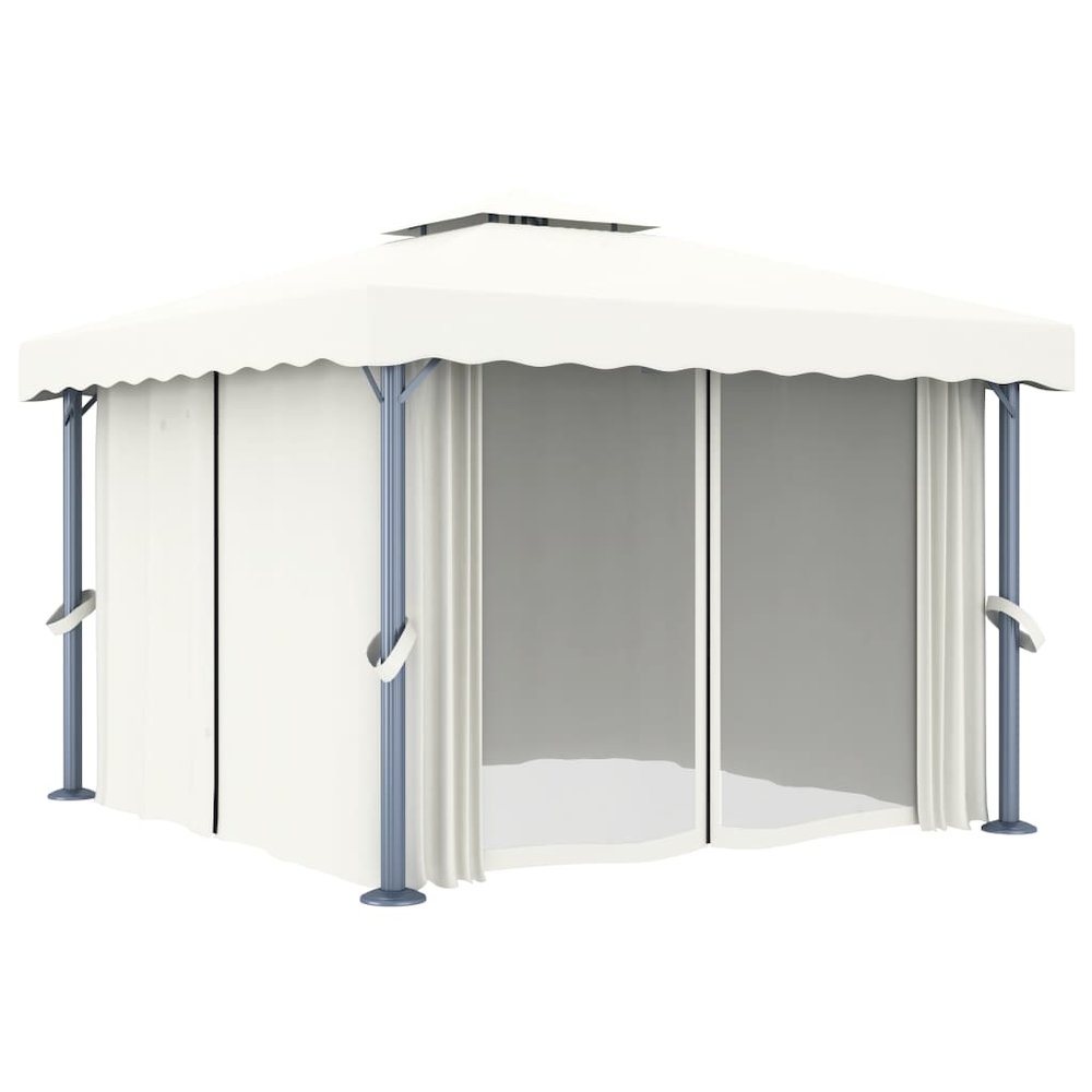 Gazebo with Curtain 9.8'x9.8' Cream White Aluminum. Picture 2