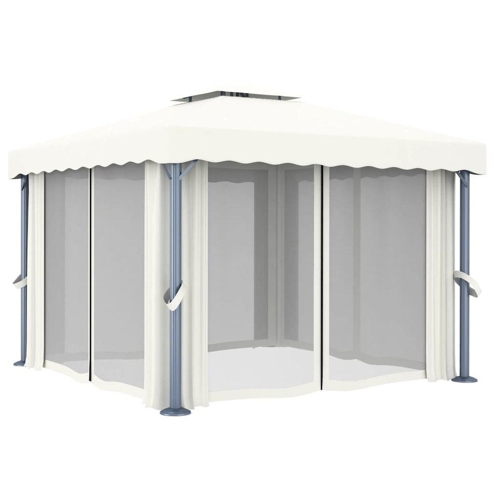 Gazebo with Curtain 9.8'x9.8' Cream White Aluminum. Picture 3
