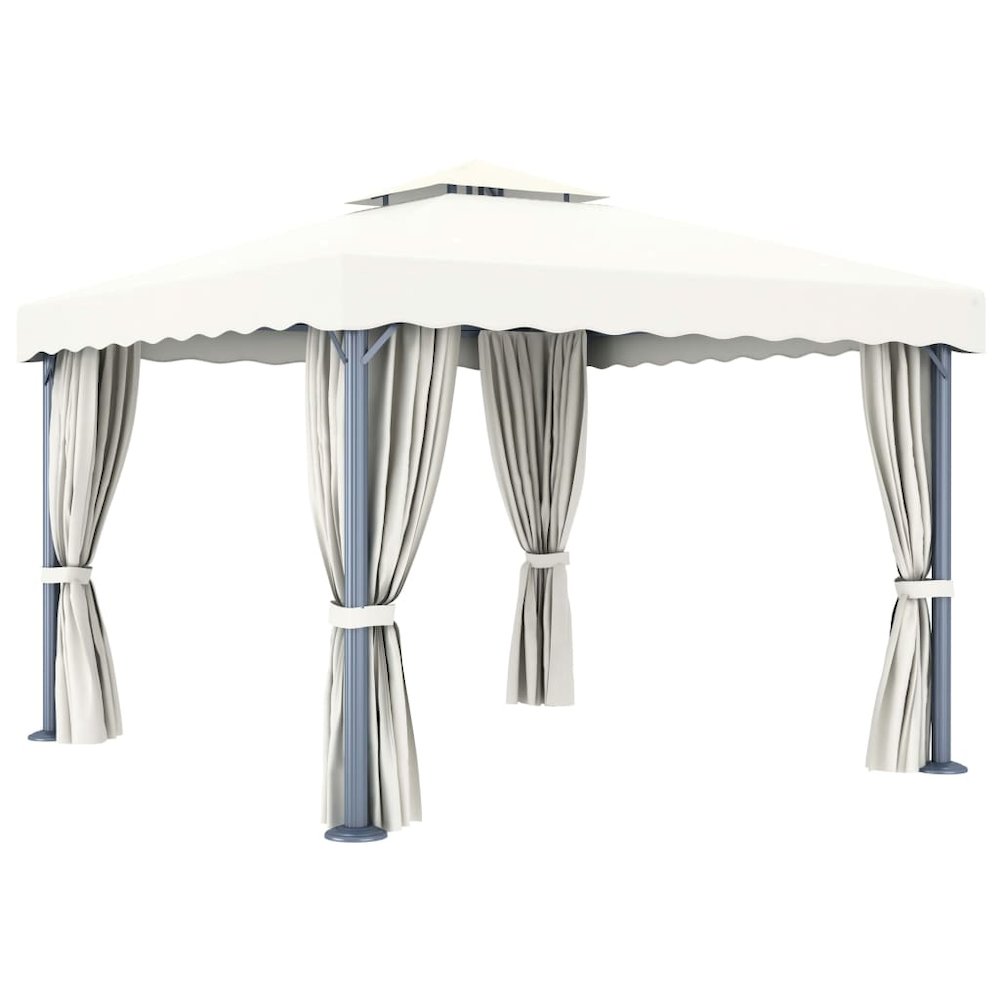 Gazebo with Curtain 9.8'x9.8' Cream White Aluminum. Picture 4