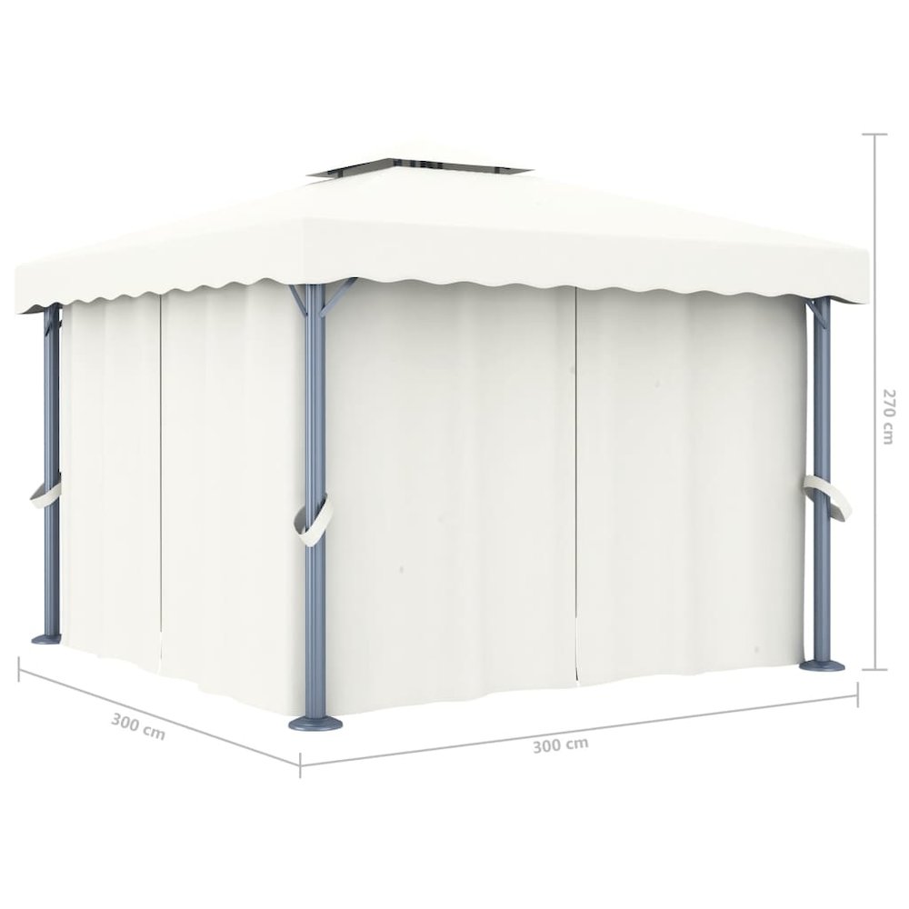 Gazebo with Curtain 9.8'x9.8' Cream White Aluminum. Picture 6