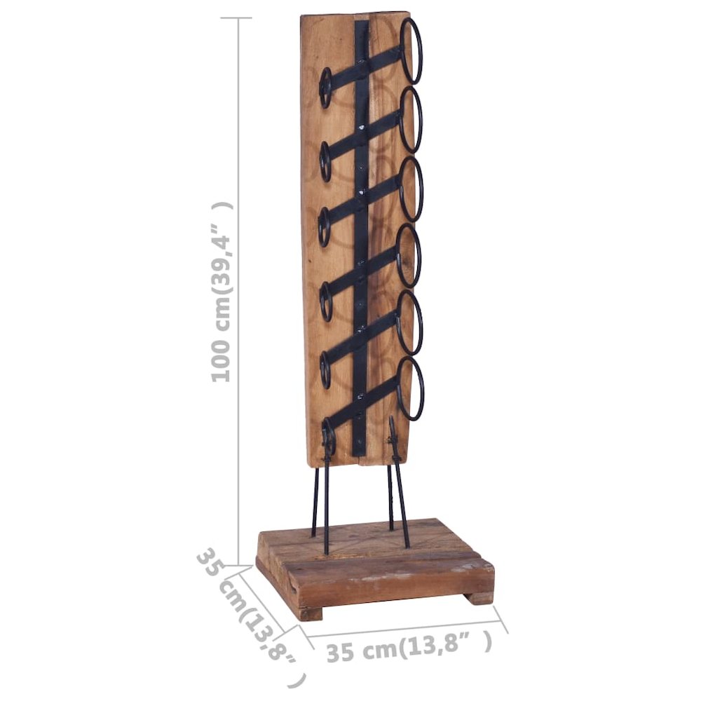 vidaXL Wine Rack for 6 Bottles 13.8"x13.8"x39.4" Solid Teak Wood, 288809. Picture 6