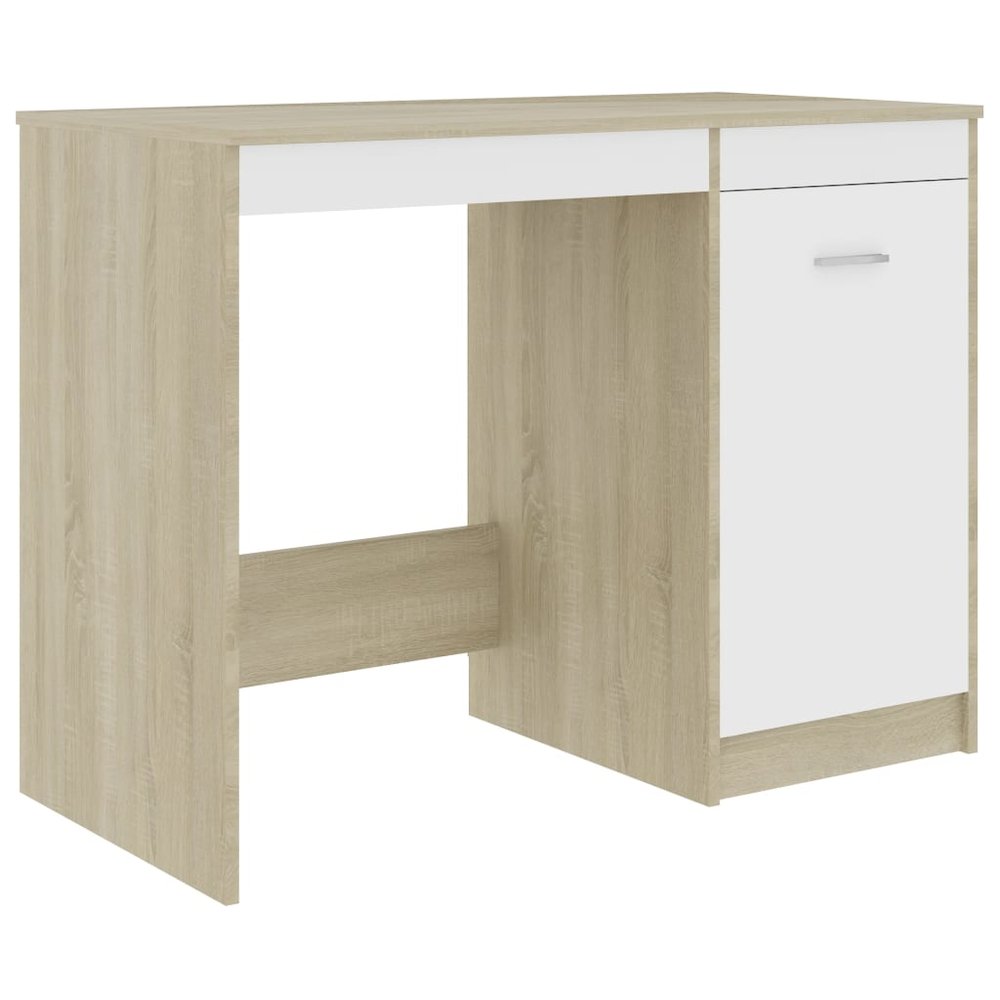 Desk White and Sonoma Oak Engineered Wood Medium Computer Desk. Picture 2
