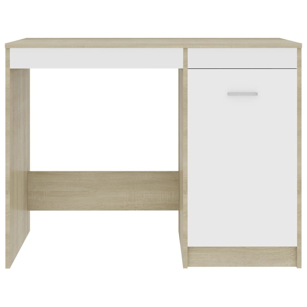 Desk White and Sonoma Oak Engineered Wood Medium Computer Desk. Picture 7