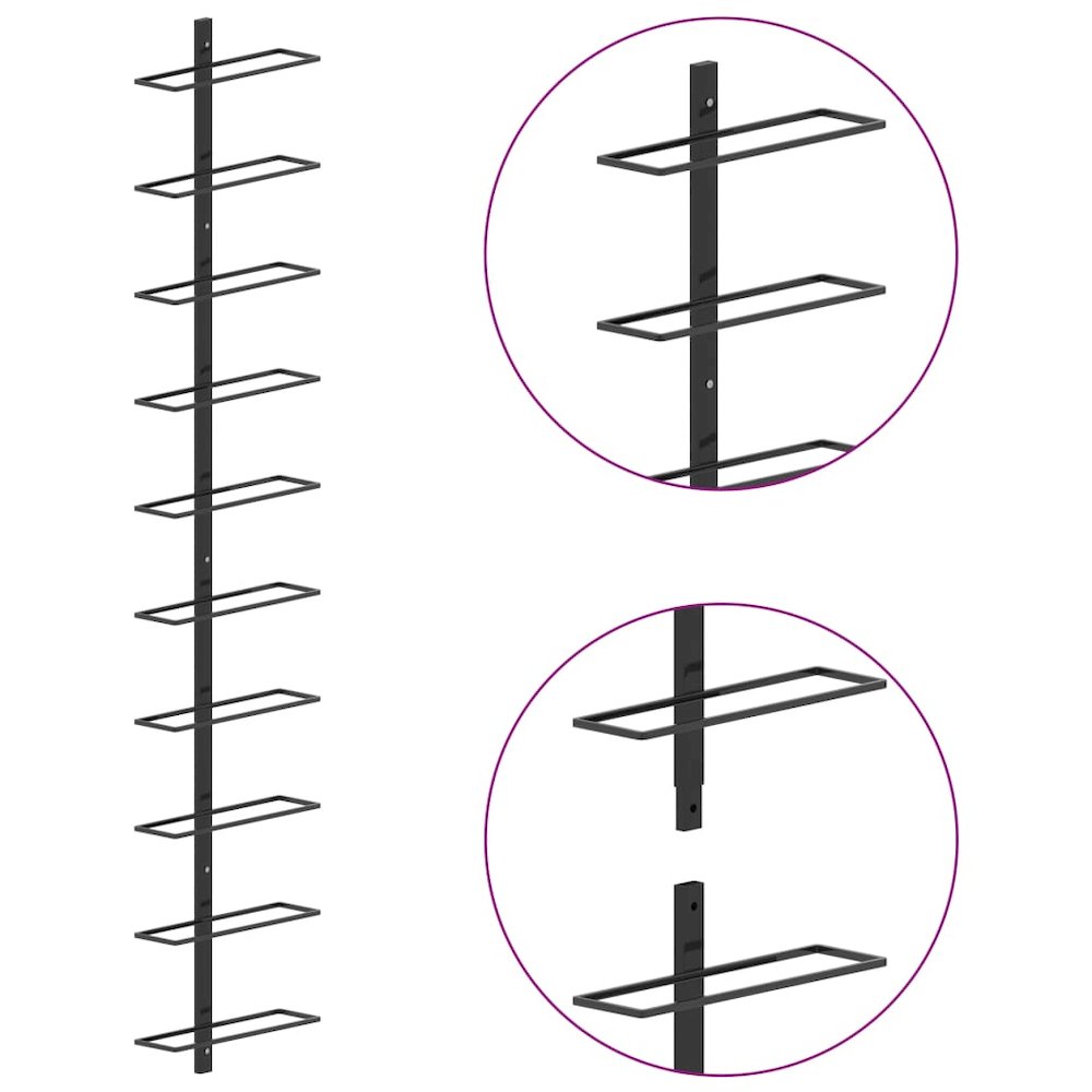 Wall-mounted Wine Rack for 10 Bottles Black Metal. Picture 4