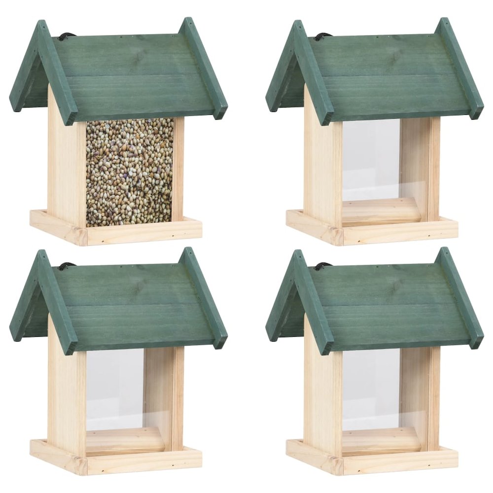 Bird Feeder Green, Natural Wood Firwood, PVC Medium Portable. Picture 1