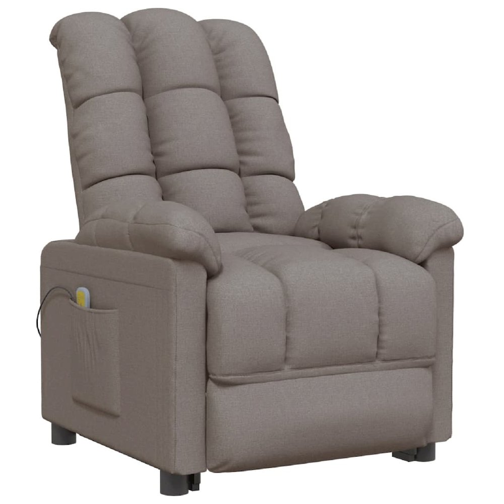 Massage Recliner Taupe Polyester Medium Adjustable Headrests. Picture 2