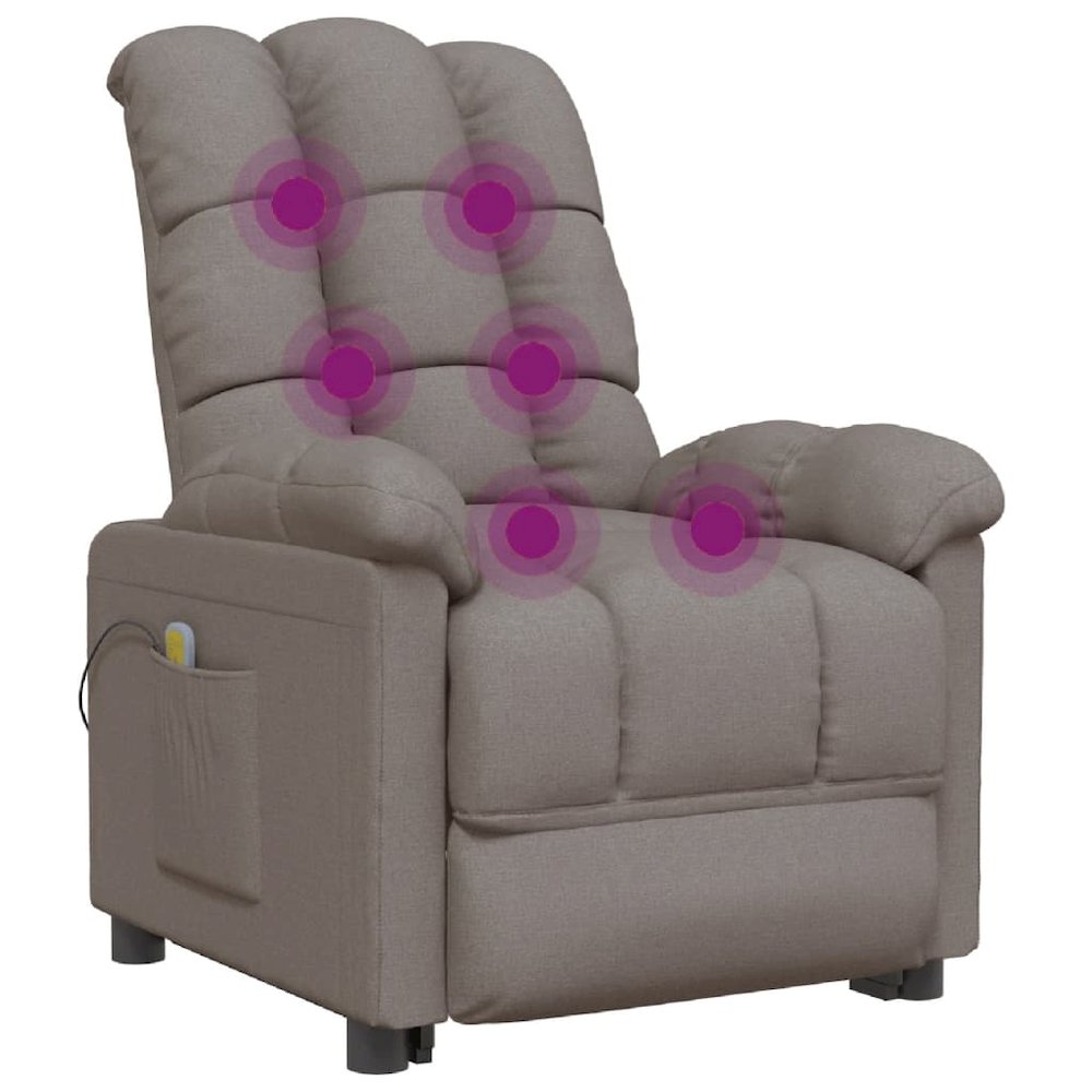 Massage Recliner Taupe Polyester Medium Adjustable Headrests. Picture 6