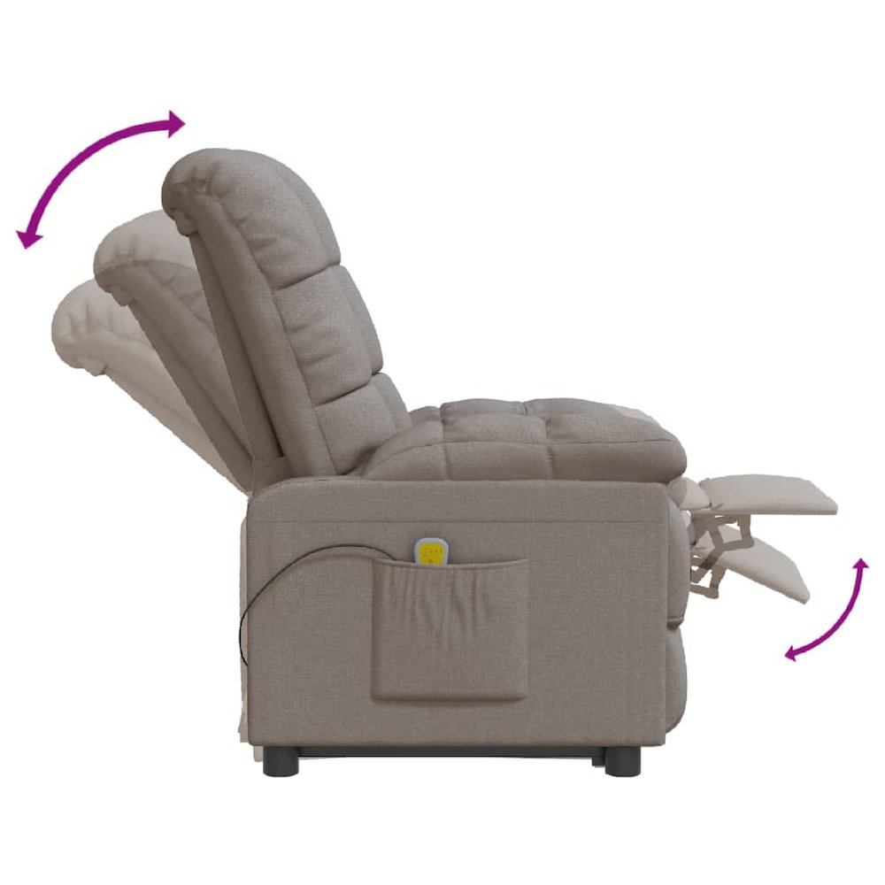 Massage Recliner Taupe Polyester Medium Adjustable Headrests. Picture 7