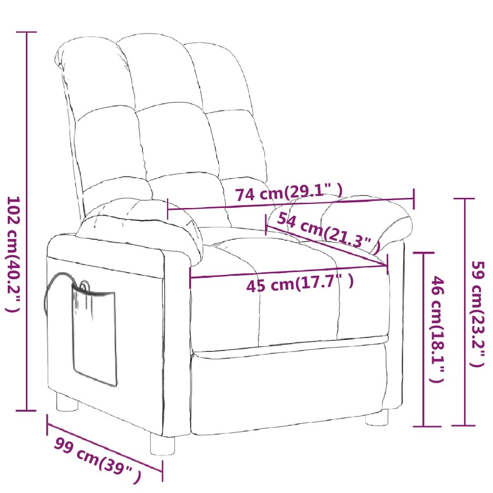 Massage Recliner Taupe Polyester Medium Adjustable Headrests. Picture 11