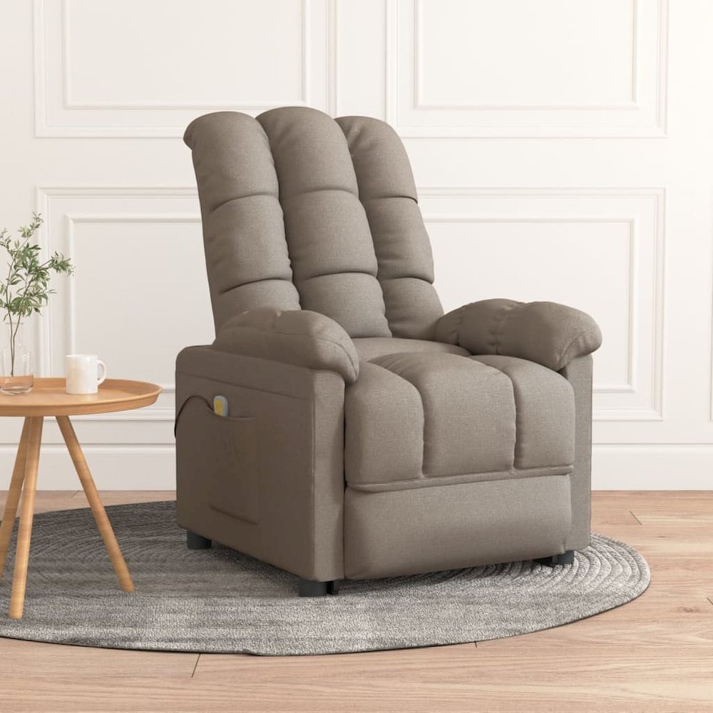 Massage Recliner Taupe Polyester Medium Adjustable Headrests. Picture 1