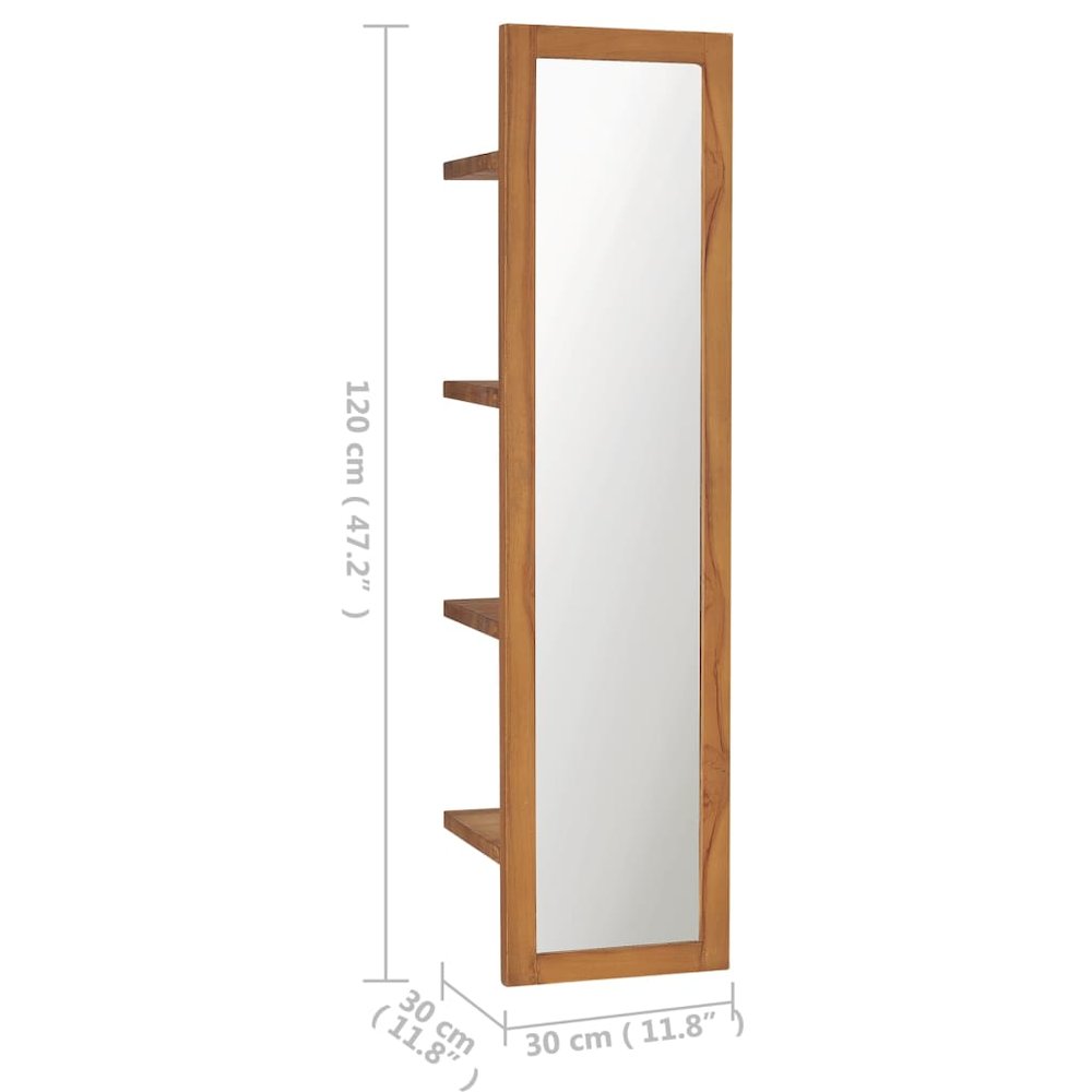 Mirror Natural Teak Solid Teak Wood 11.8x11.8x47.2 in Wall Mirror. Picture 6