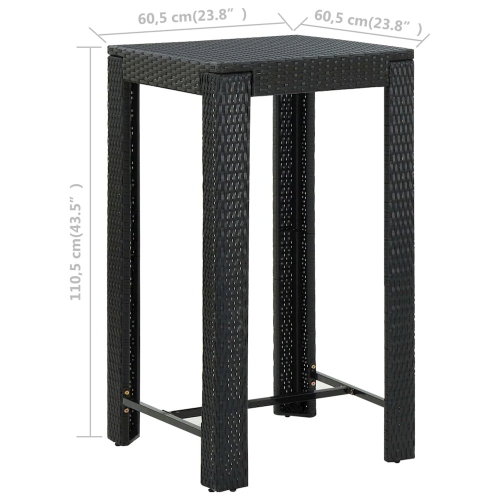 Bar Table Black PE rattan, Powder-Coated Steel Counter Height. Picture 5