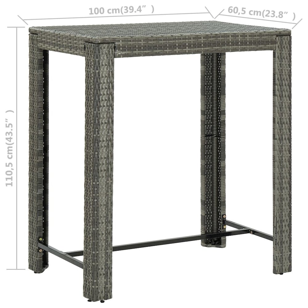 Bar Table Grey PE rattan, powder-coated steel 39.4 x 23.8 x 43.5 in. Picture 6