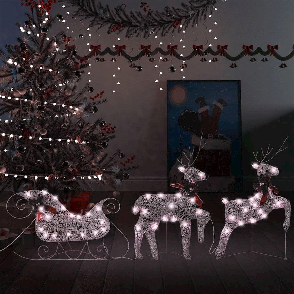 Reindeer And Sleigh Christmas Decoration Set of 2 Gold Mesh, Metal. Picture 1