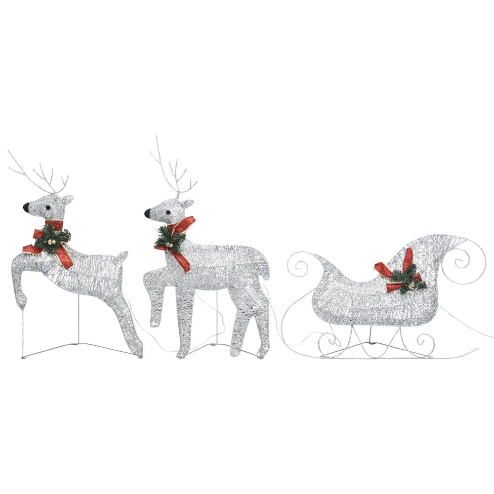 Reindeer and Sleigh Christmas Decoration Set of 2 Silver, Red. Picture 2